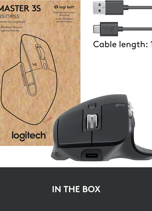 Logitech MX Master 3S for Business, Wireless Mouse with Quiet Clicks, 8K DPI, Secured Logi Bolt USB Receiver, Bluetooth, USB-C Charging, MagSpeed Scrolling, Windows/Mac/Chrome/Linux - Graphite