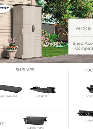 Suncast Vertical Outdoor Storage Shed with All-Weather Construction, Vanilla