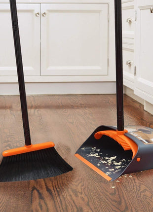 TreeLen Broom and Dustpan Set with 52 inch Long Handle for Home Kitchen Room Office Lobby Floor Use Upright Stand Up Stand Up Broom with Dustpan Combo