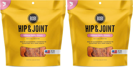 BIXBI Hip & Joint Support Salmon Jerky Dog Treats, 10 Oz - USA Made Grain Free Dog Treats - Glucosamine, Chondroitin for Dogs - High in Protein, Antioxidant Rich, Whole Food Nutrition, No Fillers