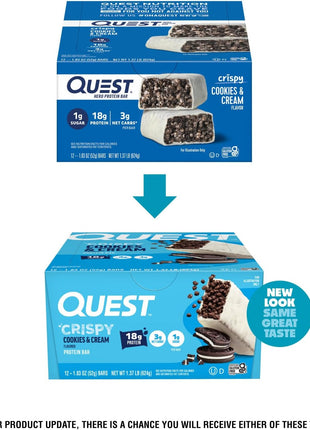 Quest Nutrition Crispy Cookies & Cream Hero Protein Bar, 18g Protein, 1g Sugar, 3g Net Carb, Gluten Free, Protein Snack, Keto Friendly, 12 Count