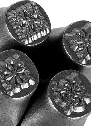 The Craft Guy 4pcs Vintage Style Metal Stamping kit 5/16 inch (8mm) Steel Metal Stamp - Handcrafted Iron Stamp for Jewelry, Steel, DIY Crafts, Impress Leather Stamps with Classic Patterns