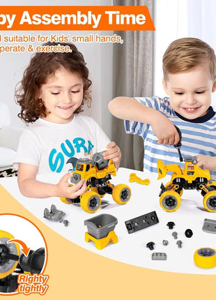 LUDILO Take Apart Construction Toys for 4 Year Old Boys Gifts Toys Age 4-6 | 4PCS Excavator Toy with Electric Drill/Kids Toy Boys 3-5/Building Learning Stem Toys for 3 4 5 6 7 Year Old Boy Birthday Gift