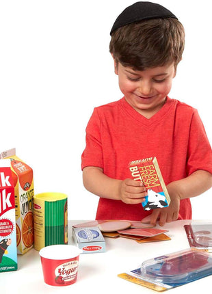 Melissa & Doug Fridge Fillers Grocery Play Food Cartons (8 Pieces) Wooden Toy Groceries, Pretend Play Food, Kitchen Accessories for Kids Ages 3+ - FSC Certified