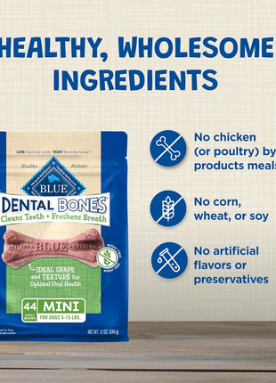 Blue Buffalo Dental Bones Mini Natural Dental Chew Dog Treats Bag,12oz. Bag,(Pack of 2)