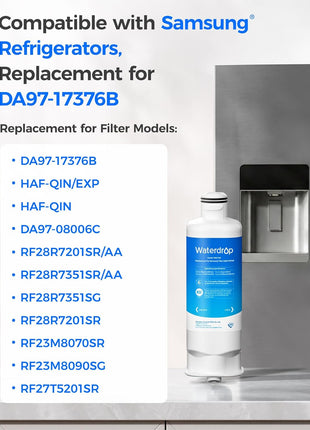 Waterdrop DA97-17376B Replacement for Samsung® HAF-QIN/EXP, DA97-08006C, RF28R7201SR, RF28R7351SG, WD-F45, Refrigerator Water Filter, 3 Filters