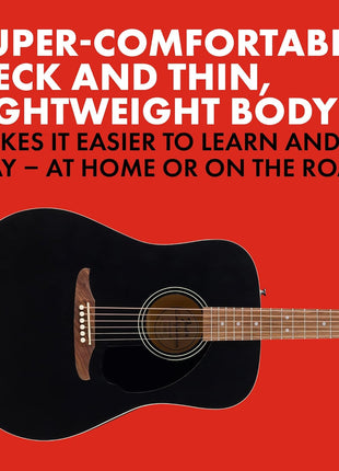 Fender California Debut Redondo Series Beginner Acoustic Guitar, Black | Acoustic guitar for beginners adults, slim neck, starter-friendly, 2-year warranty, under $300, vs Yamaha