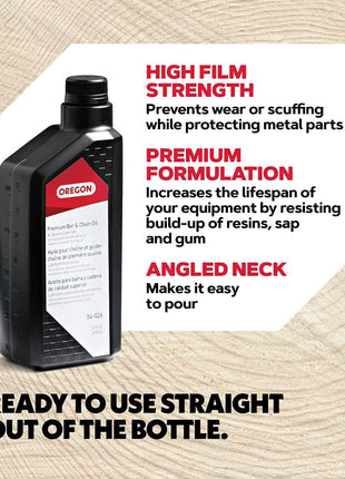 Oregon 54-026 Premium Bar and Chain Oil and Lubricant for Chainsaws, 1 Quart Bottle (32 fl.oz / 946 ml)