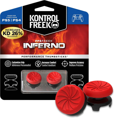 KontrolFreek FPS Freek Inferno for PlayStation 4 (PS4) and PlayStation 4 (PS5) Controller | Performance Thumbsticks | 2 High-Rise Concave | Red