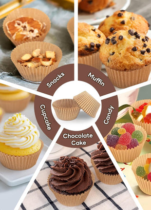 Bake Choice 200pcs Standard Cupcake Liners for Baking, Muffin Liners | Non-stick, Natural, Food-grade, Greaseproof Parchment , Cupcake Wrapper for Party, Christmas, Gift