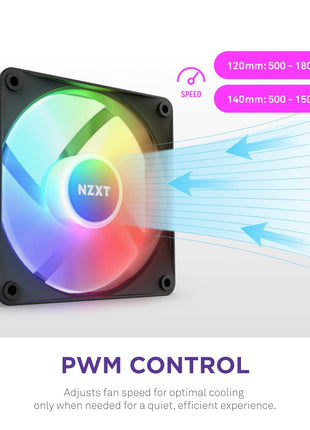 NZXT F120 RGB Core - 120mm Hub-Mounted RGB PC Case Fan - Black | 120mm RGB fan with 8 addressable LEDs and semi-transparent blades. Quiet cooling with CAM-synced lighting.