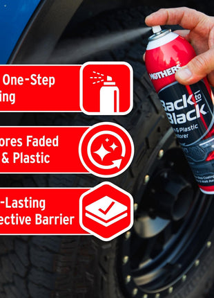 Mothers Back-to-Black Trim & Plastic Restorer, 10 oz. Aerosol (06110) | Removes Oxidation, Dirt & Wax Residue – Restores Faded Trim & Provides Long-Lasting Protection