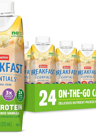 Carnation Breakfast Essentials High Protein Ready-to-Drink, Classic French Vanilla, 8 FL OZ Carton (Pack of 24)