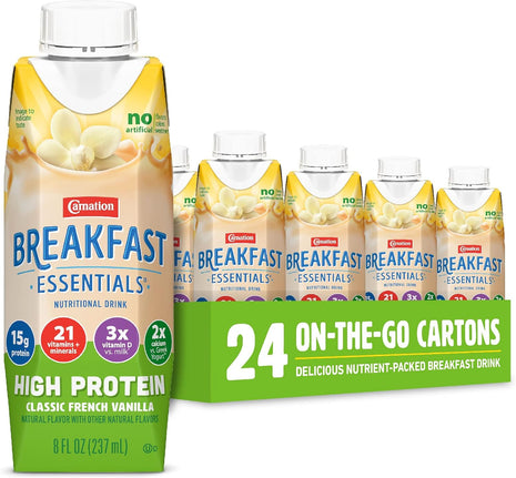 Carnation Breakfast Essentials High Protein Ready-to-Drink, Classic French Vanilla, 8 FL OZ Carton (Pack of 24)