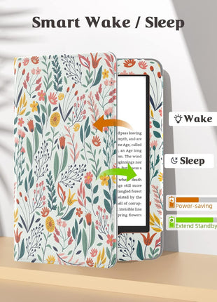 MoKo Case Fits All-New 6 inch Kindle (11th Generation, 2024/2022 Release)(10/8th Gen,2019/2016), Ultra Lightweight PU Shell Cover with Auto Wake/Sleep for Kindle 2024, Flowers