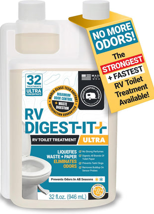 Unique RV Digest-It Ultra RV Toilet Treatment, 32 Uses, Super Concentrated - Eliminates Smells and Liquifies Waste, Easy-Measure Extra-Strength Preventive Bio-Enzymatic Holding Tank Treatment (32 oz)