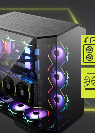 msi MAG PANO 100L PZ - Premium Mid-Tower Gaming PC Case - Tempered Glass Side Panel - Liquid Cooling Support up to 360mm Radiator - Vented Front Panel