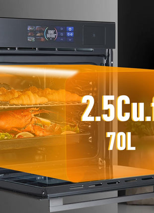 24" Single Wall Oven, 2.5 Cu.ft. Built-in Electric Wall Oven with 8 Cooking Functions, 360° ROTATING ROTISSERIE, Touch Control, Timer, Stainless Steel Wall Oven for Kitchen