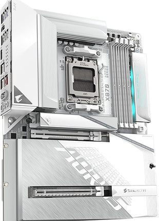 GIGABYTE X870 AORUS Stealth ICE Reverse-Connect ATX Motherboard, Support AMD Socket AM5 Processors, DDR5, 16+2+2 Power Phase, 4X M.2, PCIe 5.0, USB4, WIFI7, 5GbE, PCIe EZ-Latch Plus, 5 Year Warranty