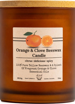 Elk Field Orange Clove Organic Beeswax Candle | 2 Ingredients | 100% Pure Beeswax Candles, Non Toxic, Natural, Organic Candles, Beeswax Candles Scented, Non Toxic Candles, 80 Hour, 10oz