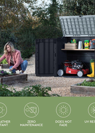 Keter Store-It-Out Prime 4.3 x 3.7 ft. Outdoor Resin Storage Shed with Easy Lift Hinges, Perfect for Yard Tools, Pool Floats and Garden Accessories, Black
