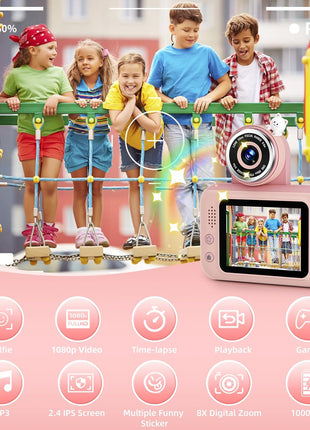 Makolle Kids Camera Toys for Girls 3-12 Year Old, Pink | Children Travel Camera HD Digital Video Camcorder, With Tripod, SD Card Included, Toddler Festival Birthday Gifts
