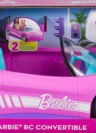 Hot Wheels Barbie RC Toy Car, Remote-Control Pink Convertible, Can Hold 2 Barbie Fashion Dolls & Trunk Opens for Storage, Sticker Sheet for Customizing