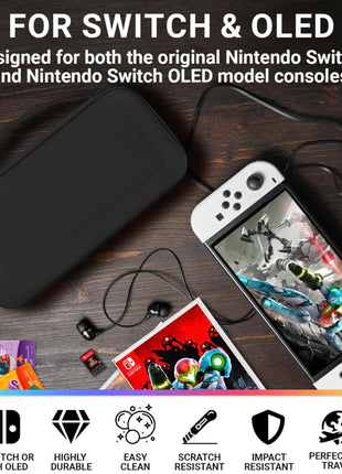 Orzly Carry Case Compatible with Nintendo Switch and New Switch OLED Console - Black Protective Hard Portable Travel Carry Case Shell Pouch with Pockets for Accessories and Games