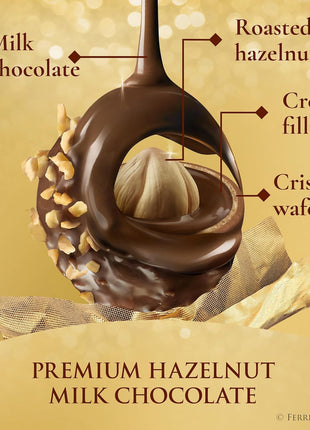 Ferrero Rocher Gourmet Hazelnut Milk Chocolate Gift Box, 24 Individually Wrapped Treats, 10.6 oz