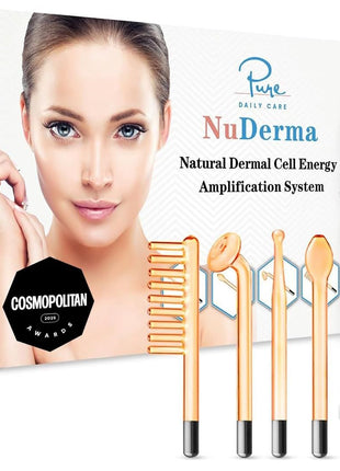 Pure Daily Care NuDerma Handheld Skin Therapy Wand Machine w/Neon – Anti-Aging - Skin Tightening - Wrinkle Reducing - Dark Circles – Clarifying - Hair & Scalp Stimulator