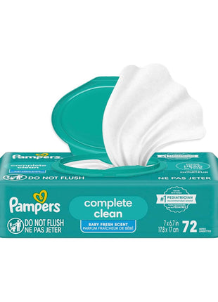 Pampers Baby Wipes, Complete Clean Baby Fresh Scented Wipe, Gently Cleans Head to Toe, 72 Total (1 Flip-Top Packs)