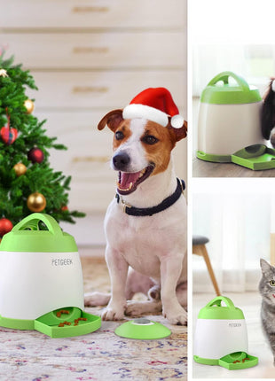 PETGEEK Automatic Dog Treat Dispenser with Button - Puzzle Memory Training Feeder, Pet Geek Button Treat Food Dispensing Toys Interactive, Iq Training Dog Feeder (Green)
