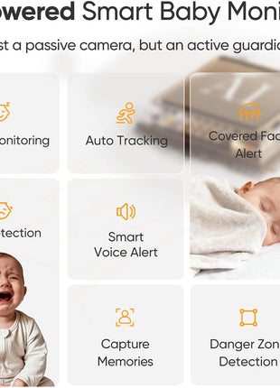 Monai 3K Smart Baby Camera with 8H Portable Battery, Eye-Safe 950nm Night Vision, Secure WiFi Baby Camera Monitor with App, 24/7 Monitoring, 7 Safety Features & AI Assistant, Cry & Covered Face Alert