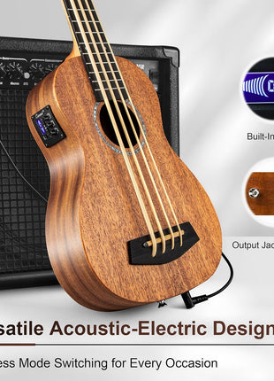 Caramel CUB402 Electric 30inch All Solid Wood Mahogany Ukulele Bass   Tuned as E A D G