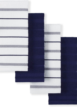 KitchenAid Albany Kitchen Towel 4-Pack Set, Charcoal Grey/White, 16"x26"