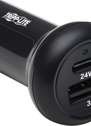 Tripp Lite USB Car Charger, 24W Dual Port USB Car Charger, USB-C 24W PD 3.0, USB-A 24W QC 3.0, Black (U280-C02-24W-1B)