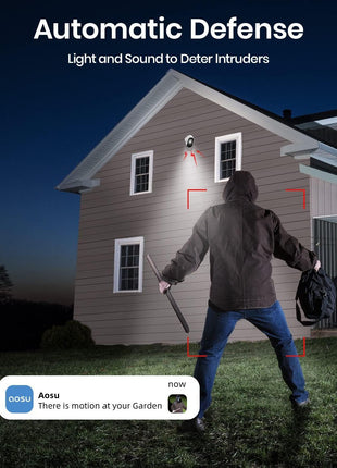 aosu 2K QHD Battery Security Cameras Wireless Outdoor System, 2-Cam-Kit | True 2K HD Night Vision, No Subscription Required, Long Battery Life, 166° Wide View, Spotlight & Siren Alarm, Motion Alert