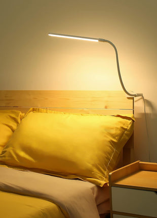 Lepro Small Desk Lamp with Clamp, LED Reading Lamps, 460LM, 5W, White | 3 Color Modes 10 Brightness, Dimmable USB Clip on Desk Light with Gooseneck Swing Arm for Nail, Home Office and Dorm