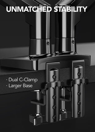 HUANUO FlowLiftTM Dual Monitor Stand, Fully Adjustable Gaming Monitor Desk Mount for 13–32′′ Computer Screens, Full Motion VESA 75x75/100x100 with C-Clamp & Grommet Base, Each Arm Holds 4.4 to 19.8 lbs