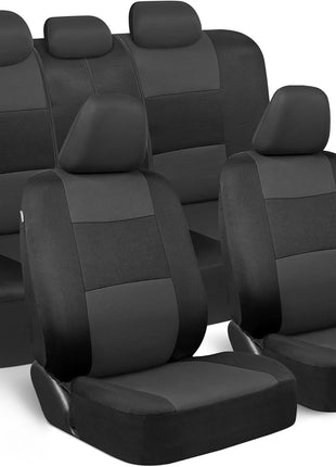 BDK PolyPro Car Seat Covers Full Set in Charcoal on Black – Front and Rear Split Bench for Cars, Easy to Install Cover Set, Accessories Auto Trucks Van SUV