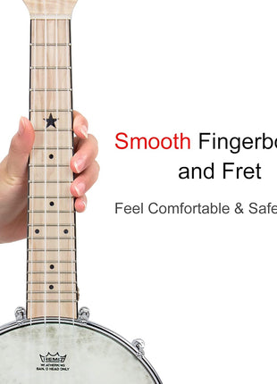 Banjo Ukulele, AKLOT Concert 23 inch Remo Drumhead Open Back Maple Body 15:1 Advanced Tuner with Two Way Truss Rod Gig Bag Tuner String Strap Picks