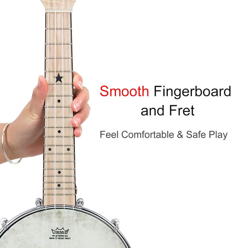 Banjo Ukulele, AKLOT Concert 23 inch Remo Drumhead Open Back Maple Body 15:1 Advanced Tuner with Two Way Truss Rod Gig Bag Tuner String Strap Picks