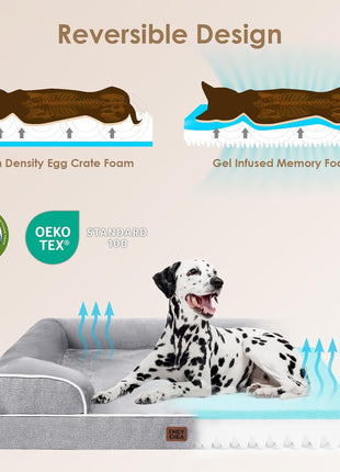 EHEYCIGA Orthopedic Dog Beds for Extra Large Dogs 44x32Inch, Waterproof Memory Foam XL Pet Bed with Sides, Non-Slip and Egg-Crate Foam Big Dog Couch Bed with Washable Removable Cover, Grey