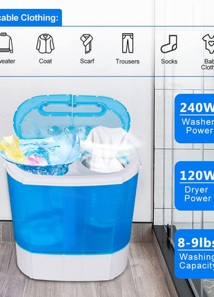 ZenStyle Portable Washer Compact Twin Tub 9.9 LB Mini Top Load Washing Machine Washer/Spinner w/ 6.57 FT Inlet Hose