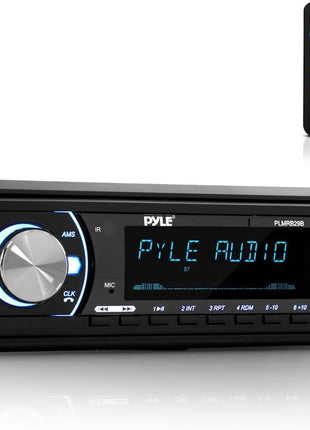 Pyle Marine Bluetooth Stereo Radio - 12v Single DIN Style Boat In dash Radio Receiver System with Built-in Mic, Digital LCD, RCA, MP3, USB, SD, AM FM Radio - Remote Control - PLMRB29B (Black)