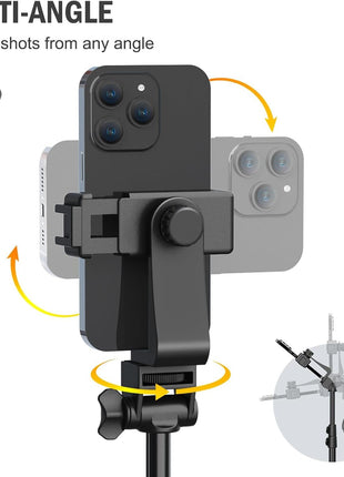 Liphisy 64" Tripod for Cell Phone & Camera, Phone Tripod with Remote and Phone Holder, Sturdy & Stable Height Adjustable Multi-Angle Shot Selfie Stick Tripod for Video Recording