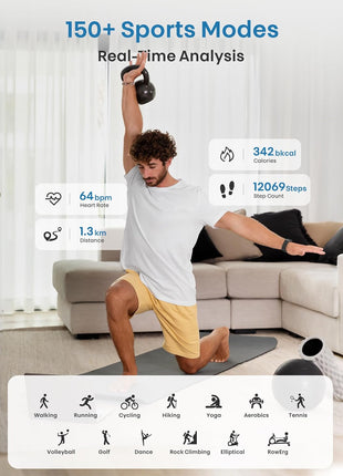 Smart Bracelet, Health Fitness & Activity Tracker with All-Day Continuous Heart Rate/Blood Pressure Monitor, Sleep Tracker, 170+ Sport Modes, 60 Day Battery & Free App, IP68 Smart Band for Android IOS