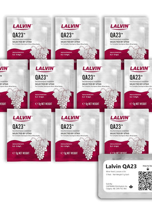 Lalvin QA23 Wine Yeast (10 Pack) - Make Wine Cider Mead Kombucha At Home - 5 g Sachets - Saccharomyces cerevisiae - Sold by CAPYBARA Distributors Inc.