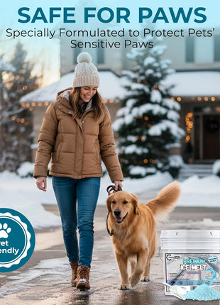 Pet-Friendly Ice Melt - Fast Acting Magnesium Chloride Formula, Safer for Pets & Surfaces, 15lb Bucket