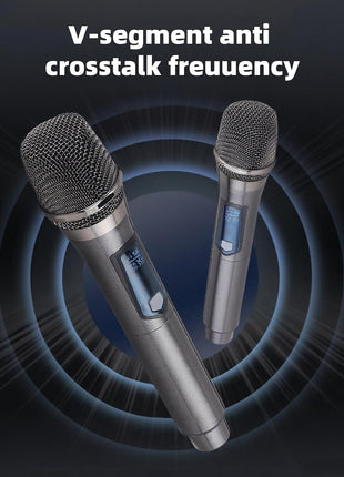 Wireless Microphone, Rechargeable Fixed Frequency Wireless Dual Microphone, Dual Handheld Dynamic Microphone,Karaoke Singing, Weddings DJ,Party, Church, Classroom use, 200 feet, Gray
